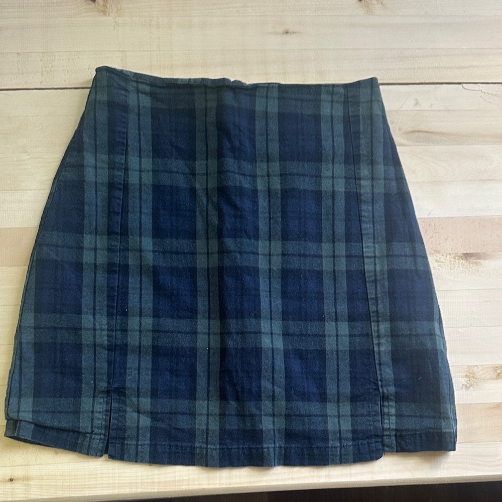 Plaid Mini Skirt in Navy and Olive
